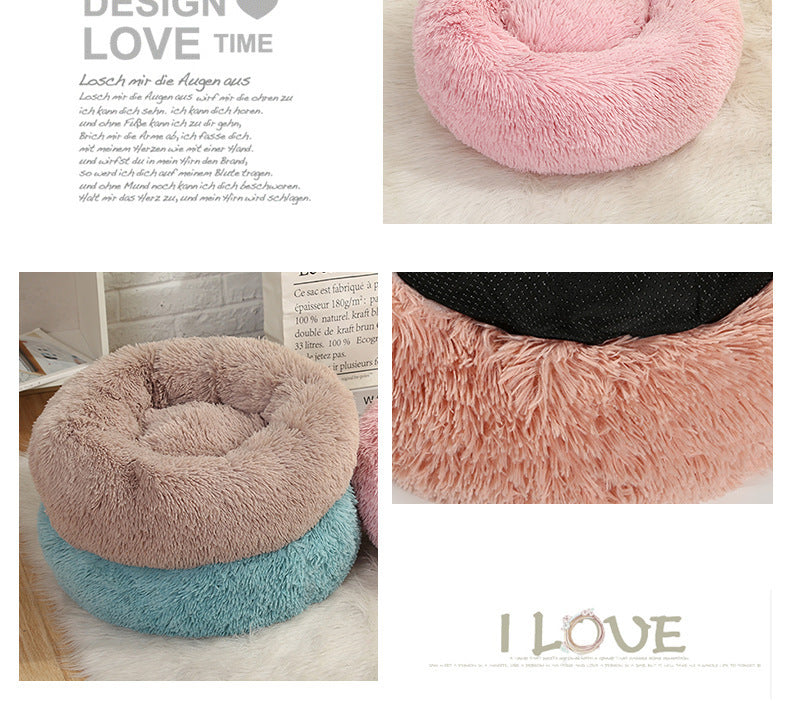 Pet Cat Bed Dog Bed, 5 Sizes for Small Medium Large Pet Cats Dogs, Round Donut Cat Beds for Indoor Cats, Anti-Slip Marshmallow Dog Beds, Multiple Colors (40cm-15.7‘’, Blue)