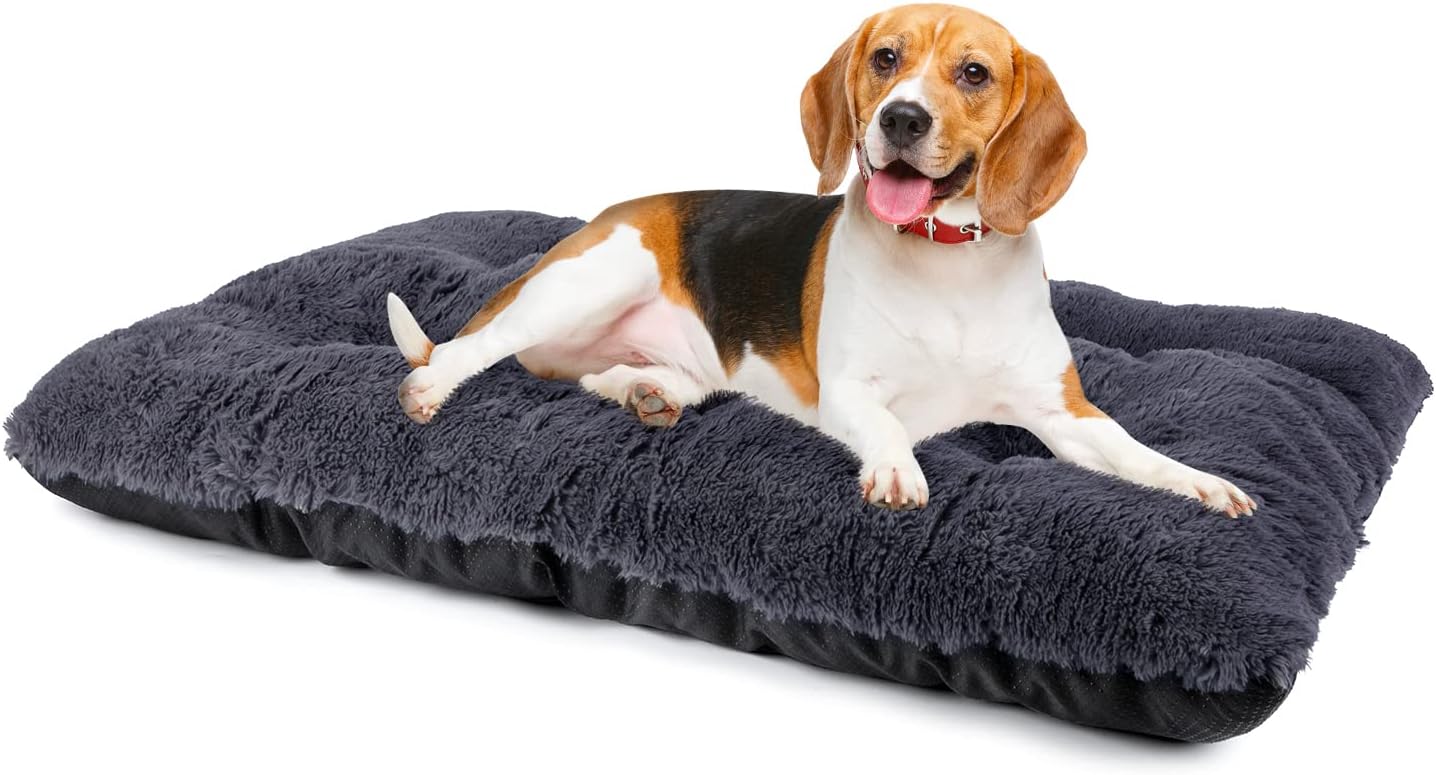 Large Dog Bed Crate Pad, Washable Dog Beds Fluffy Soft Kennel Pad Pet Sleeping