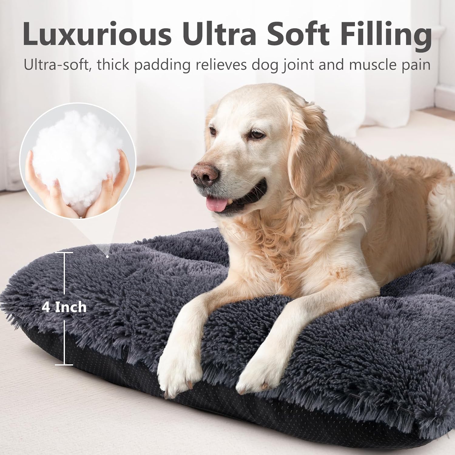 Large Dog Bed Crate Pad, Washable Dog Beds Fluffy Soft Kennel Pad Pet Sleeping