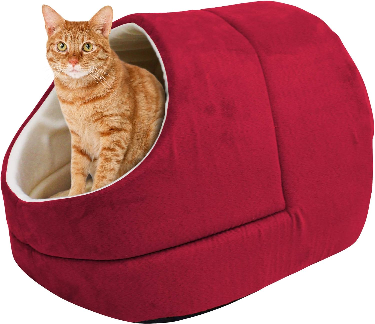 4 in 1 Self Warming Burrow Cat Bed, Pet Hideway Sleeping Cuddle Cave (Brown)