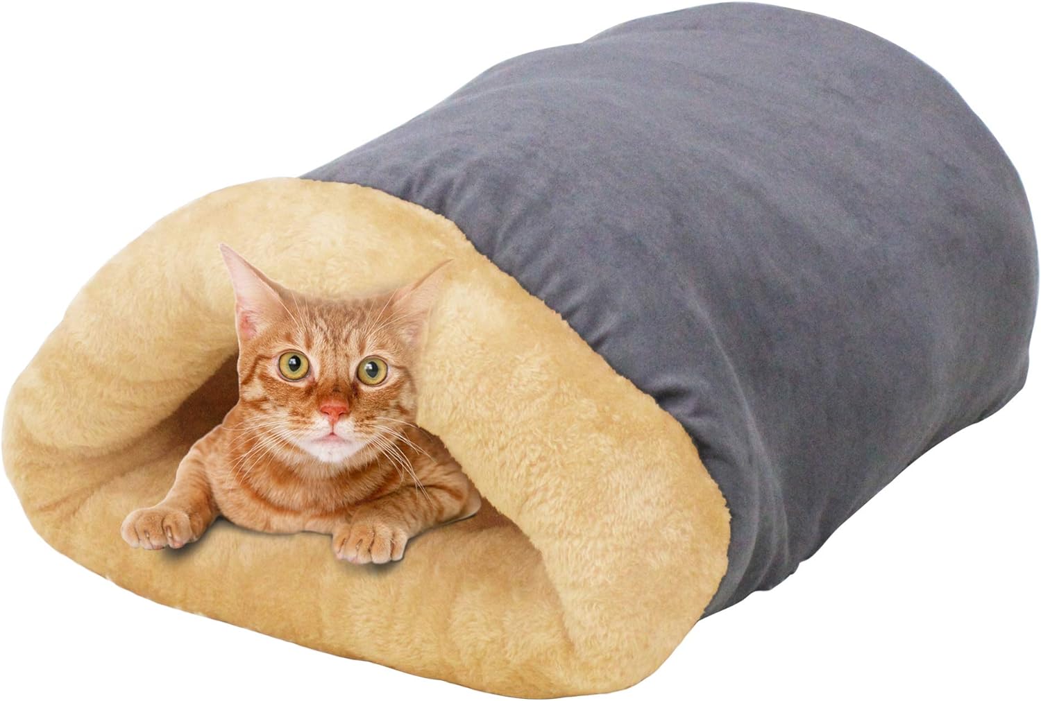 4 in 1 Self Warming Burrow Cat Bed, Pet Hideway Sleeping Cuddle Cave (Brown)