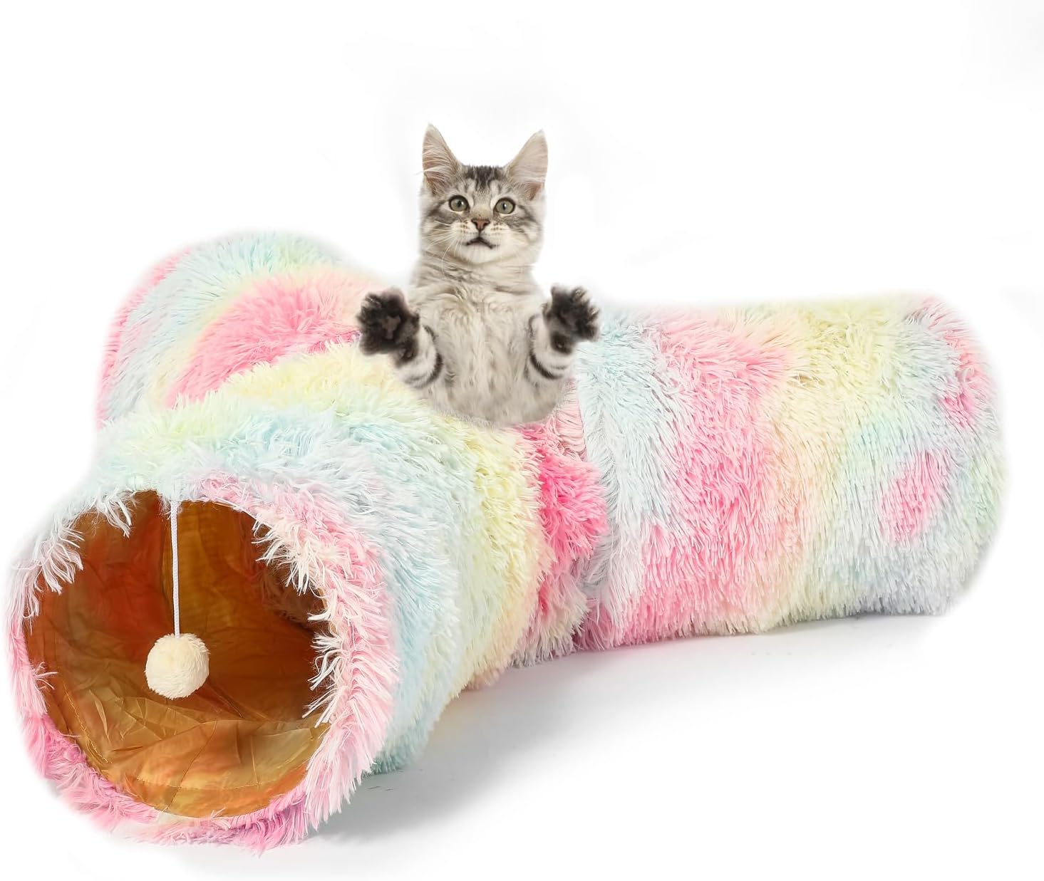 Warm fluffy plush cat dog tunnel bed with washable cushion