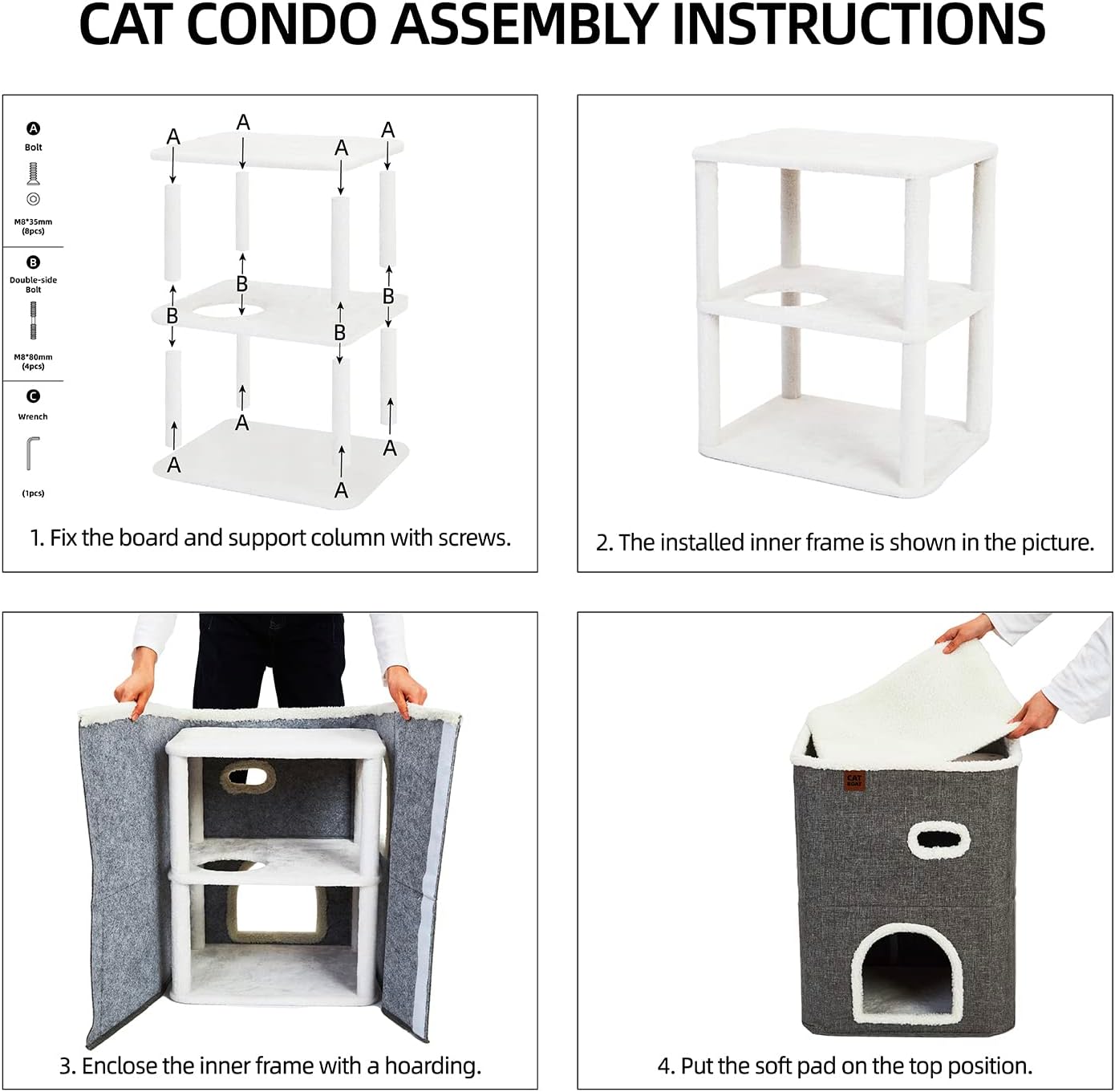 2-story Cat House for Indoor cat Bed, Covered Cat Beds and furniture with Scratch Pad and Hideaway Cave, Cute Modern Cat Condo