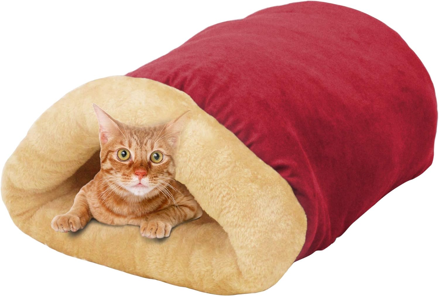 4 in 1 Self Warming Burrow Cat Bed, Pet Hideway Sleeping Cuddle Cave (Brown)