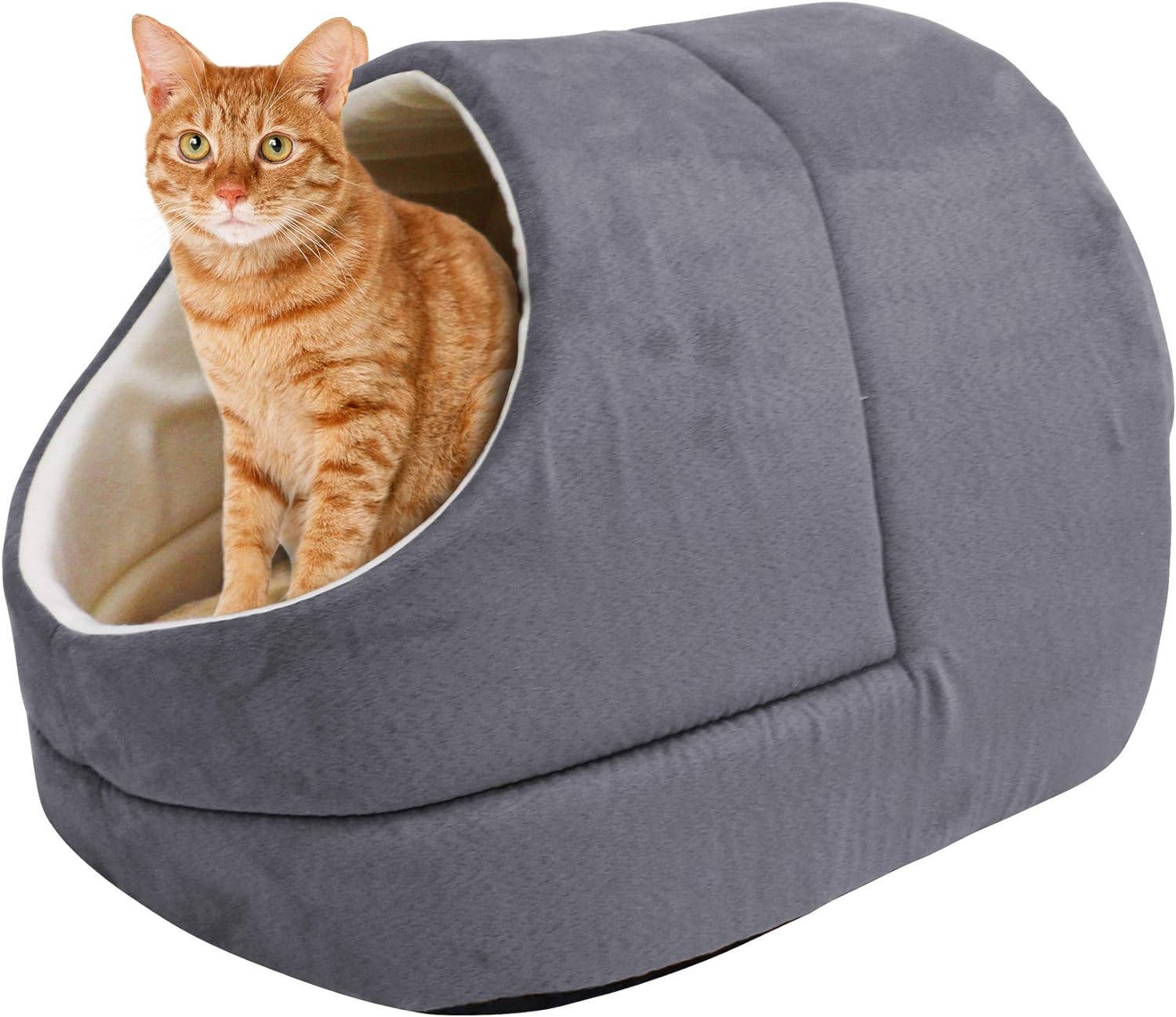 4 in 1 Self Warming Burrow Cat Bed, Pet Hideway Sleeping Cuddle Cave (Brown)