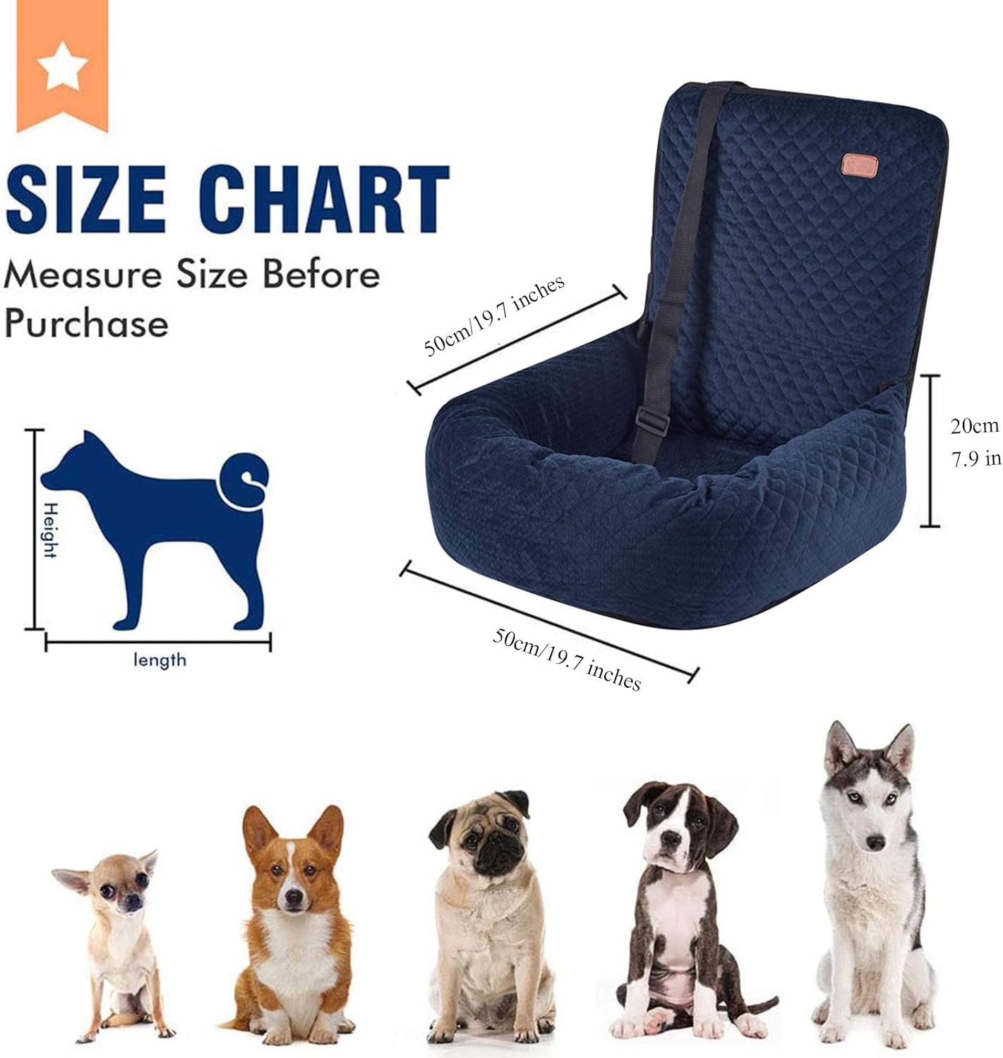 Dog Car Seat for Small Dogs Or Cats, Detachable Non-Slip Dog Travel Car Carrier Bed with Clip-On Safety Leash and Removable Washable Cover