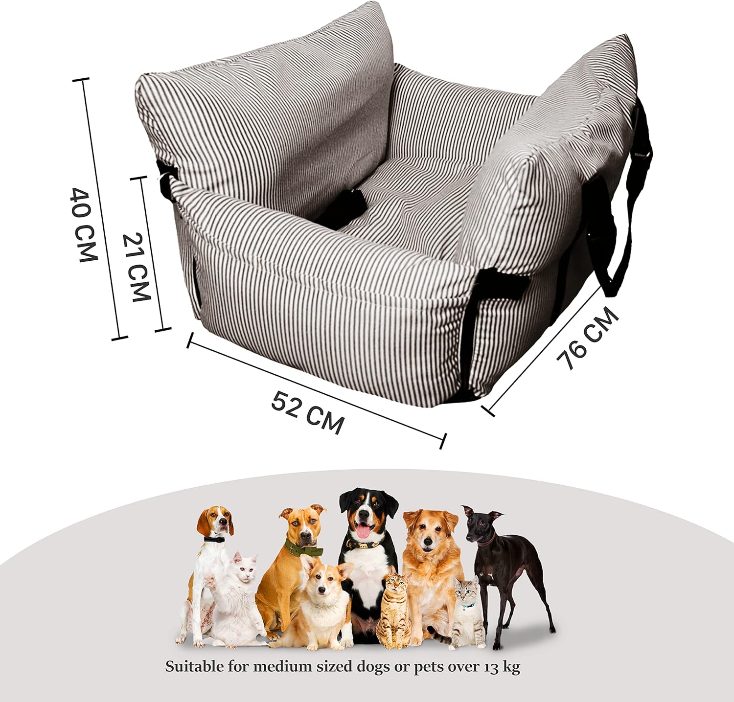 Johnear Dog Car Seat for Medium Dog under 55 lbs Pet Booster Seat Pet Travel Bed with 2 Pockets and Safety Leash, Detachable and Washable Carrier Handbag Bed Dog Back Seat Cushion Couch 30*20.5inches