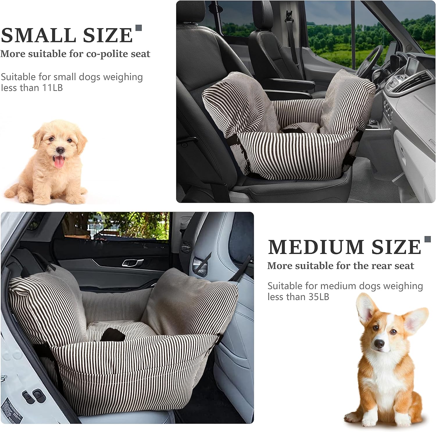 Johnear Dog Car Seat for Medium Dog under 55 lbs Pet Booster Seat Pet Travel Bed with 2 Pockets and Safety Leash, Detachable and Washable Carrier Handbag Bed Dog Back Seat Cushion Couch 30*20.5inches