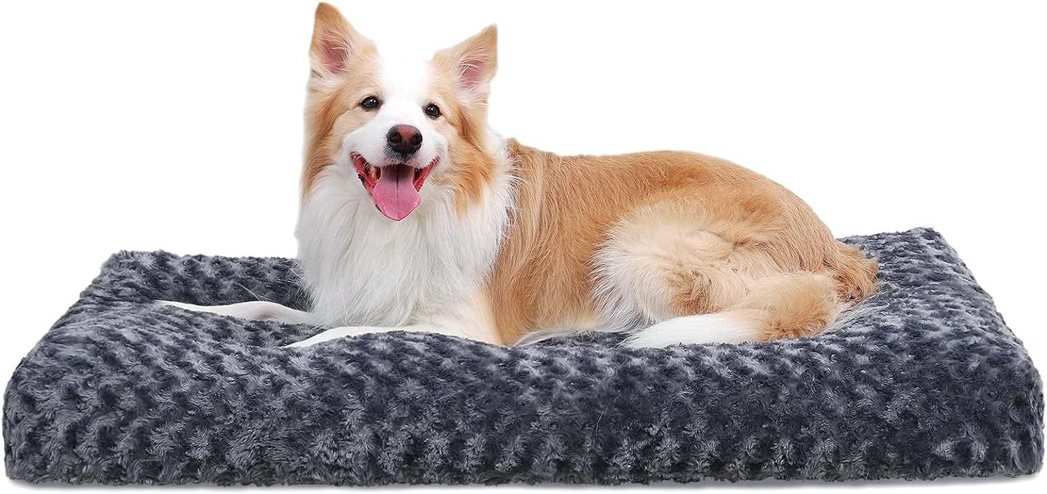 Washable Dog Bed Deluxe Plush Dog Crate Beds Fulffy Comfy Kennel Pad Anti-Slip Pet Sleeping Mat for Large