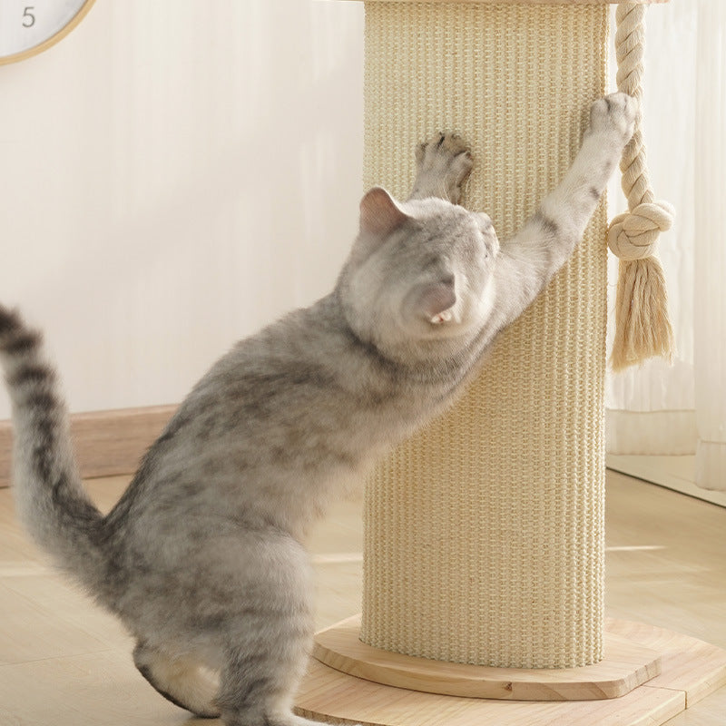 Cat Scratching Post, Cat Scratcher, 4-in-1 Premium Sisal Scratching Pad and Paper Rope Scratching Post with Interactive Track Toys and Dangling Plush Ball for Indoor Cats